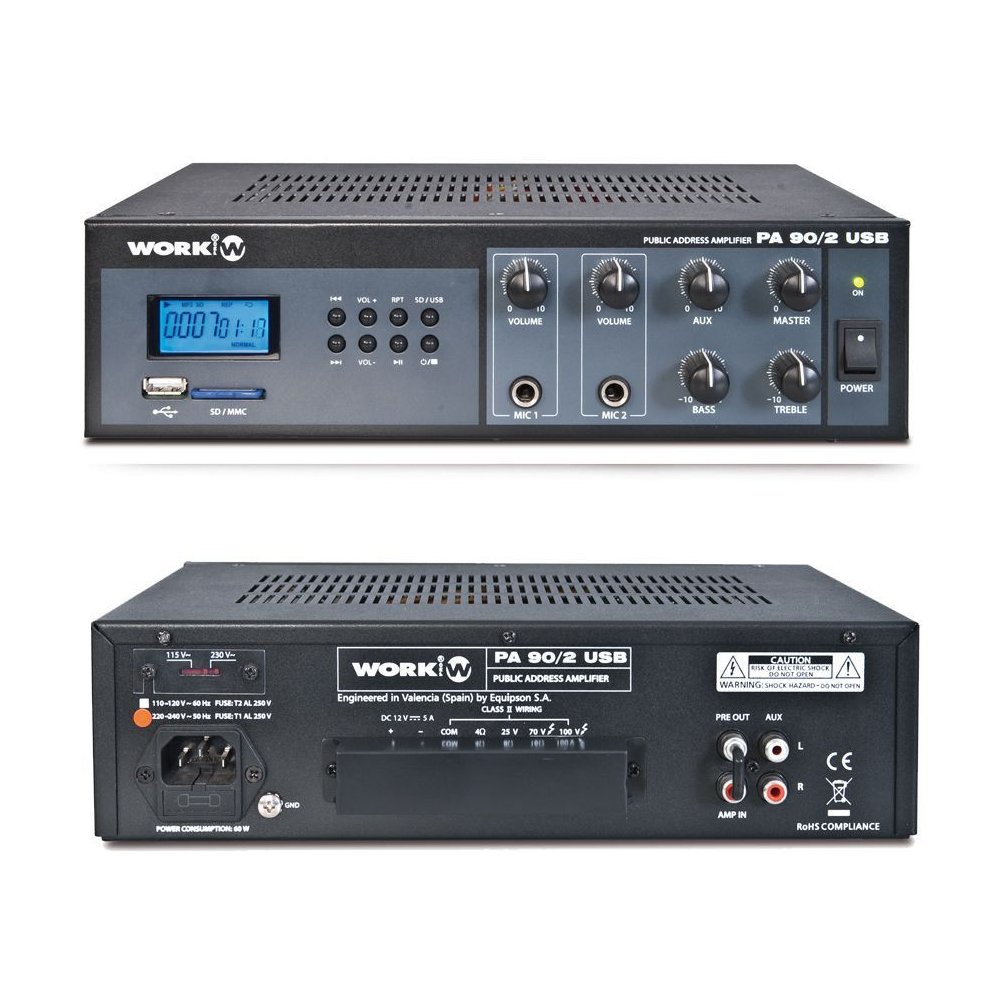 Amplificador de megafonia WORK PA-90/2 USB
