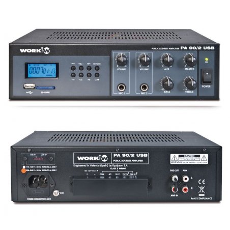 Amplificador de megafonia WORK PA-90/2 USB