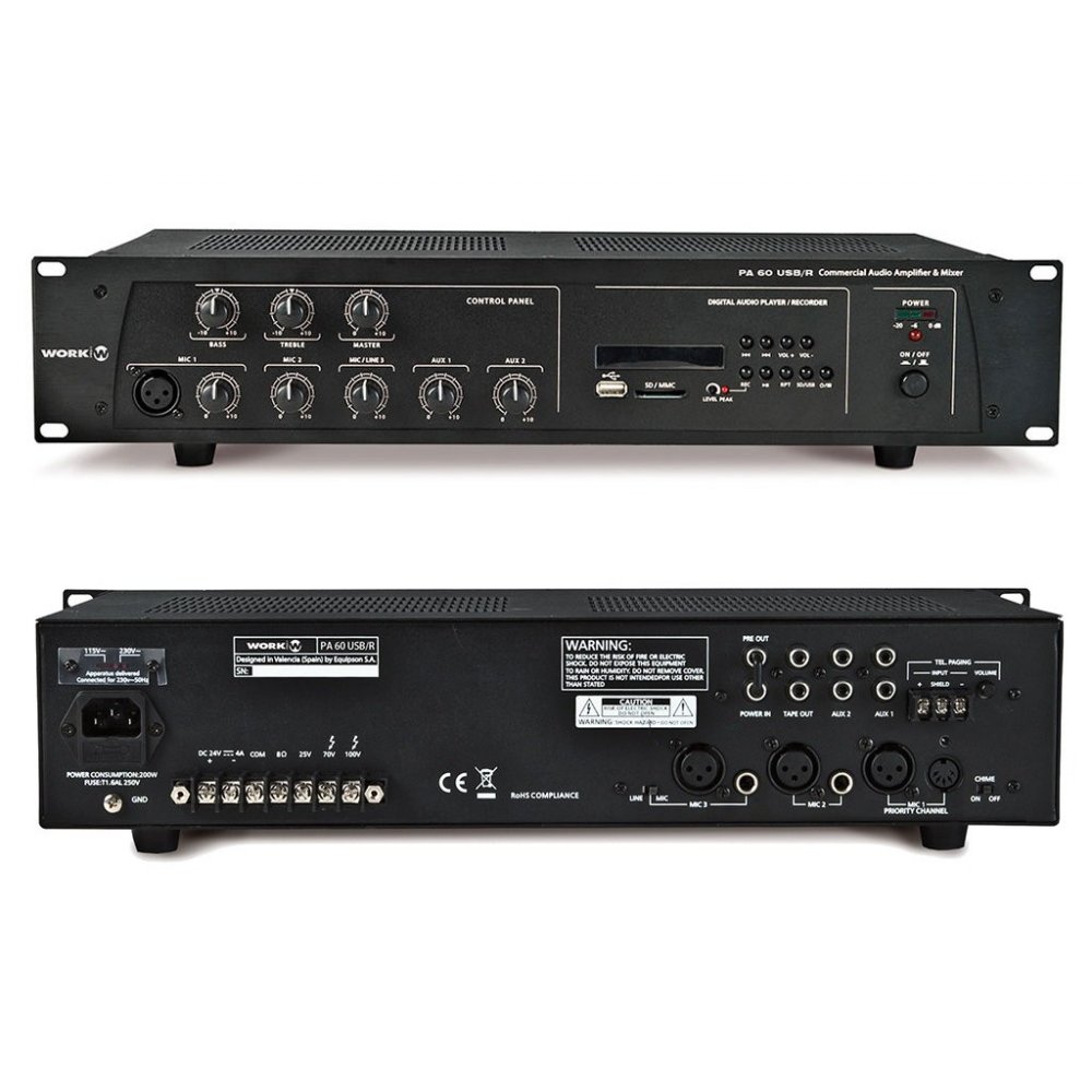 Amplificador de megafonia WORK PA-60 USB/R